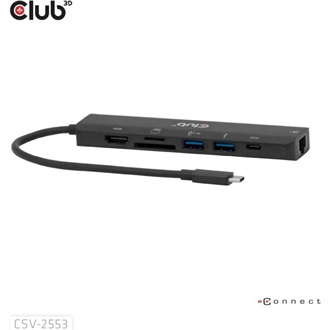 Club 3D CSV-2553 7-in-1 Hub 7-port 100W USB-C dokkoló fekete