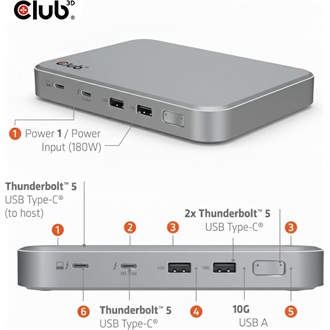 Club 3D CSV-2563 Triple-video 4-port 180W Thunderbolt 5 dokkoló szürke