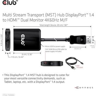 Club 3D CSV-7200H 2-portos DisplayPort 1.4 HDMI video splitter fekete