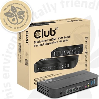 Club 3D CSV-7210 2-portos USB3.0 DisplayPort HDMI KVM switch fekete