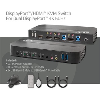 Club 3D CSV-7210 2-portos USB3.0 DisplayPort HDMI KVM switch fekete