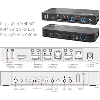 Club 3D CSV-7210 2-portos USB3.0 DisplayPort HDMI KVM switch fekete