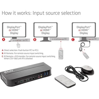Club 3D CSV-7210 2-portos USB3.0 DisplayPort HDMI KVM switch fekete