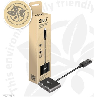 Club 3D CSV-7220 2-portos DisplayPort 1.4 DisplayPort HDMI video splitter szürke