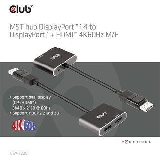 Club 3D CSV-7220 2-portos DisplayPort 1.4 DisplayPort HDMI video splitter szürke