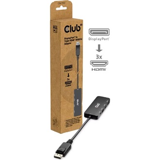 Club 3D CSV-7330 1db DisplayPort 2.1 1db USB-B 2.0 micro -> 3db HDMI 2.1 M/F adapter fekete