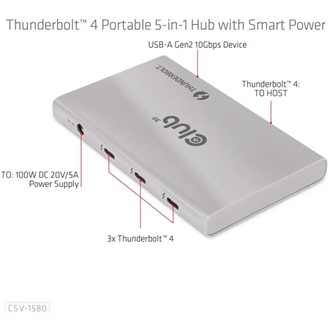 Club 3D Thunderbolt 4 Portable 5-in-1 5-portos USB3.2 Gen 2×1 A USB3.2 Gen 2×1 C hub ezüst