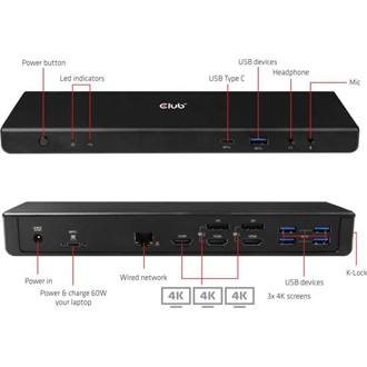 Club 3D Triple 4K Charging Dock 60W USB-C dokkoló fekete