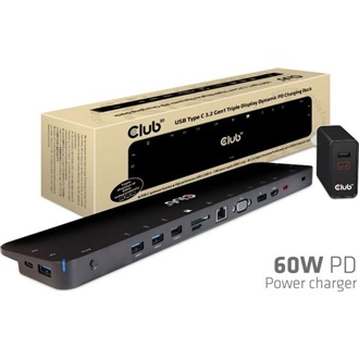 Club 3D Triple Display Dynamic PD Charging Dock USB-C dokkoló fekete