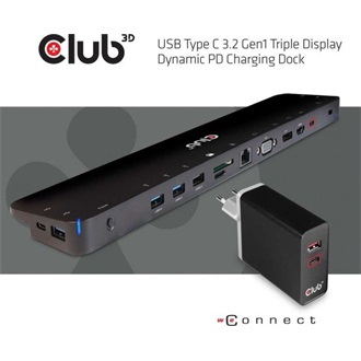 Club 3D Triple Display Dynamic PD Charging Dock USB-C dokkoló fekete