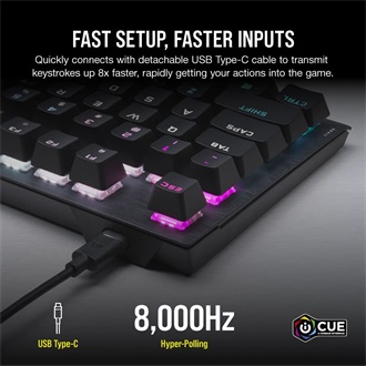 Corsair K60 PRO TKL USB angol (US) gaming Corsair OPX optikai-mechanikus billentyűzet fekete