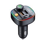 DEVIA EA133 bluetooth FM transmitter autós töltő 2 USB+Type-C aljzat (v5.3, 30W, gyorstöltő, LED kijelző, RGB) FEKETE