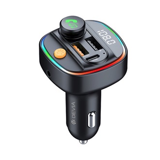 DEVIA EA133 bluetooth FM transmitter autós töltő 2 USB+Type-C aljzat (v5.3, 30W, gyorstöltő, LED kijelző, RGB) FEKETE