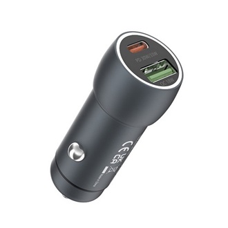 DEVIA EXTREME autós töltő USB+Type-C aljzat 48W, PD gyorstöltő 3.0, SÖTÉTSZÜRKE