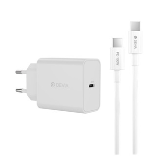 DEVIA ROCKET hálózati töltő Type-C aljzat 45W, PD gyorstöltő + Type-C kábel, FEHÉR