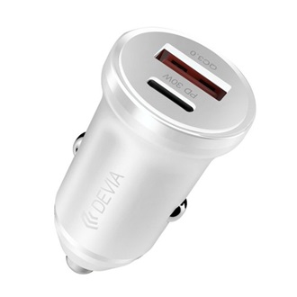DEVIA SMART MINI autós töltő USB+Type-C aljzat 30W, PD gyorstöltő 3.0, FEKETE