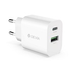 DEVIA SMART hálózati töltő USB+Type-C aljzat 20W, PD gyorstöltő, FEHÉR