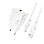 DUDAO A23LEU hálózati töltő USB aljzat (2.4A, GaN + lightning kábel) FEHÉR