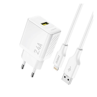 DUDAO A23LEU hálózati töltő USB aljzat (2.4A, GaN + lightning kábel) FEHÉR