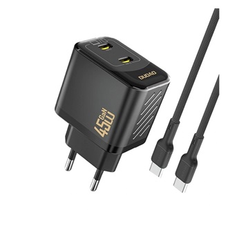 DUDAO A28PCEU hálózati töltő 2 Type-C aljzat (45W, GaN, PD gyorstöltő + Type-C kábel) FEKETE