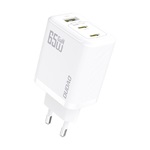 DUDAO A29 hálózati töltő USB+2 Type-C aljzat (65W, GaN, PD gyorstöltő) FEHÉR