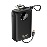DUDAO K14+ powerbank USB+Type-C aljzat (20000mAh, 22.5W, PD gyorstöltő, LED kijelző + fix Type-C/lightning kábel) FEKETE
