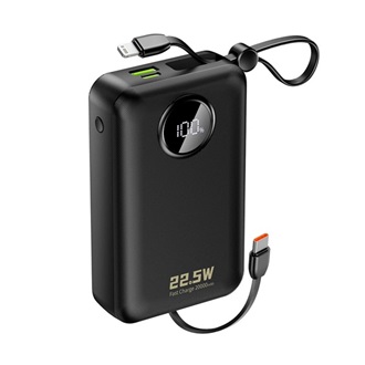 DUDAO K14+ powerbank USB+Type-C aljzat (20000mAh, 22.5W, PD gyorstöltő, LED kijelző + fix Type-C/lightning kábel) FEKETE