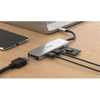 D-Link DUB-M530 5-in-1 5-portos USB-C USB3.0 HDMI hub ezüst (HDMI: 4K@30Hz, SD, microSD)