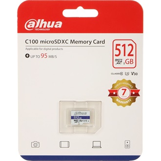 Dahua 512GB C100 UHS-1 Class10 U3 V30 vízálló microSDXC memóriakártya BOX fehér