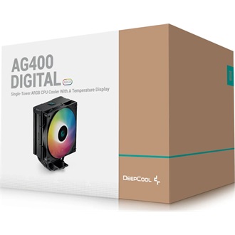 DeepCool CPU Cooler - AG400 DIGITAL ARGB (31,6 dB; max, 128,93 m3/h; 4pin csatlakozó, 4 db heatpipe, 12cm, PWM, A-RGB)