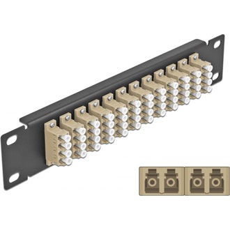 Delock 10  üvegszálas patch panel 12 portos LC Quad bézs 1U fekete