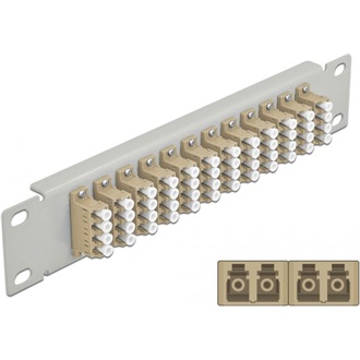 Delock 10  üvegszálas patch panel 12 portos LC Quad bézs 1U szürke