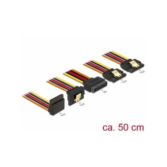 Delock SATA Power 15pin -> 4db SATA Power 15pin M/F tápkábel 0.5m 2db egyenes, 1+1db 90°