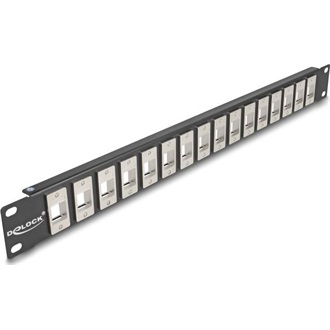 Delock 19  16 portos fekete Keystone Patch Panel 1U