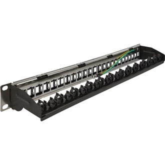 Delock 19 , 24 portos Keystone patch panel kábel rögzítő sínnek, jelző mezővel és porvédelemmel 1U fekete