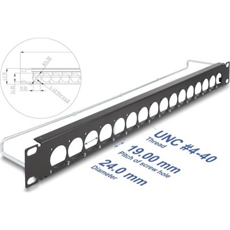 Delock 19  D-típusú patch panel húzásmentesítéssel, 16 porttal 1U fekete