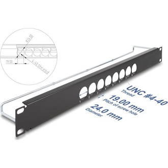 Delock 19  D-típusú patch panel húzásmentesítéssel és 8 porttal középen 1U fekete