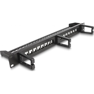 Delock 19  Keystone Patch Panel 16 port 3 kampóval és húzásmentesítő 1U fekete