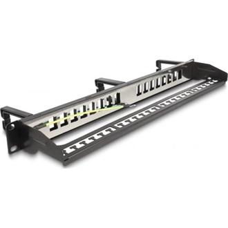 Delock 19  Keystone Patch Panel 16 port 3 kampóval és húzásmentesítő 1U fekete