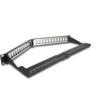 Delock 19  Keystone Patch Panel 24 port húzásmentesítővel 1U ferde fekete