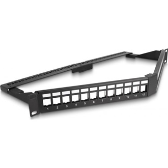 Delock 19  Keystone Patch Panel 24 port húzásmentesítővel 1U ferde fekete