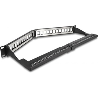 Delock 19  Keystone Patch Panel 24 port húzásmentesítővel 1U ferde fekete