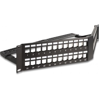 Delock 19  Keystone Patch Panel 48 port húzásmentesítővel, 2U ferde fekete
