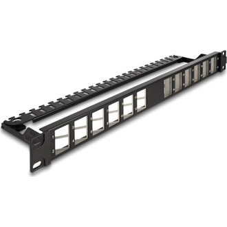 Delock 19  Keystone patch panel 24 porttal hajlított húzásmentesített fekete