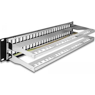 Delock 19  Keystone patch panel 48 porttal és tehermentesítőkkel 2U fekete