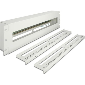 Delock 19  áramkör megszakító kábelrendező csík borítóval és DIN sínnel 3U fém, szürke