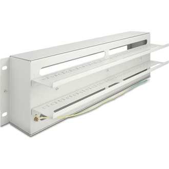 Delock 19  áramkör megszakító kábelrendező csík borítóval és DIN sínnel 3U fém, szürke