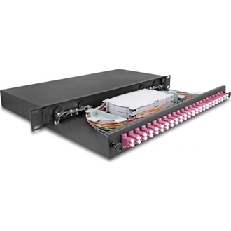 Delock 19  optikai szál összekötő doboz 24 x LC Duplex OM4 1U kompletten összeszerelve