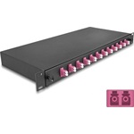 Delock 19  optikai szálösszefűző doboz 12 db. LC Duplex OM4 1U teljes elrendezés kész az összefűzésre