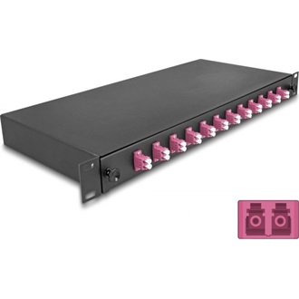 Delock 19  optikai szálösszefűző doboz 12 db. LC Duplex OM4 1U teljes elrendezés kész az összefűzésre